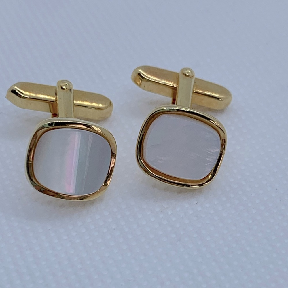 Yellow Gold Tone Cufflinks w/ Mother of Pearl